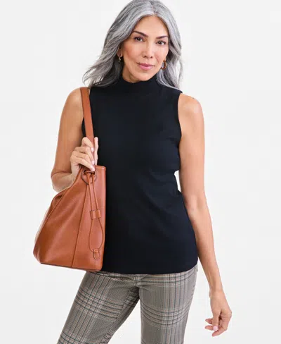Style & Co Petite Mock Neck Tank Top, Macy's Exclusive In Black