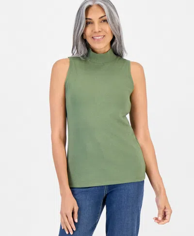 Style & Co Petite Mock Neck Tank Top, Macy's Exclusive In Green