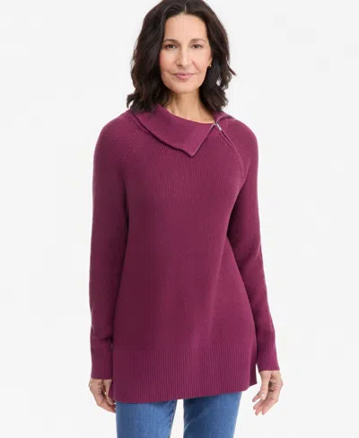 Style & Co Petite Mock-neck Asymmetrical-zipper Sweater, Created For Macy's In Pink