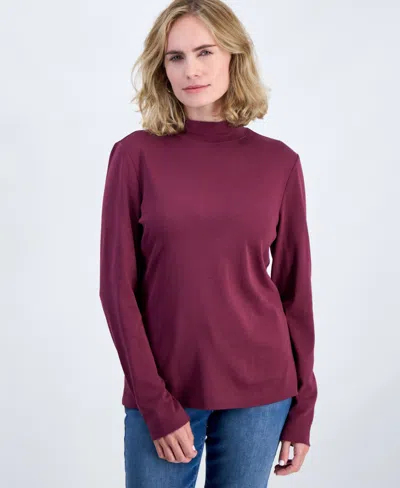 Style & Co Petite Mock-neck Cotton Long-sleeve T-shirt, Created For Macy's In Multi