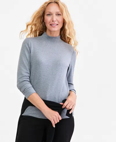 Style & Co Petite Mock-neck Cotton Long-sleeve T-shirt, Created For Macy's In Stormy Heather