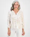 Style & Co Petite Morning Glories Contrast-stitched Blouse, Exclusively At Macy's