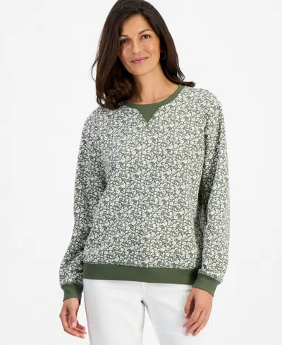 Style & Co Petite Nalas Garden Fleece Crewneck Sweatshirt, Macy's Exclusive In Green
