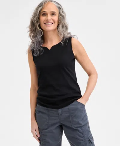 Style & Co Petite Notch Neck Sleeveless Knit Top, Macy's Exclusive In Black