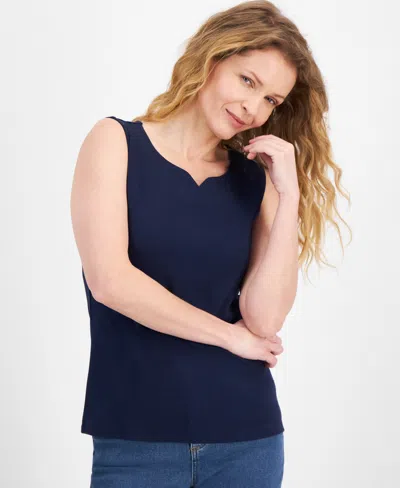 Style & Co Petite Notch Neck Sleeveless Knit Top, Macy's Exclusive In Blue