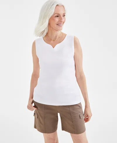 Style & Co Petite Notch Neck Sleeveless Knit Top, Macy's Exclusive In White