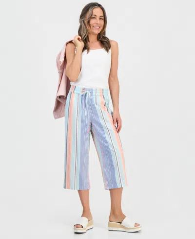Style & Co Petite Noyma Stripe Wide-leg Capri Pants, Macy's Exclusive In Multi