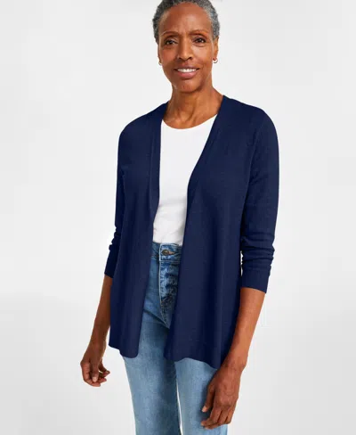 Style & Co Petite Open-front Cardigan, Macy's Exclusive In Blue
