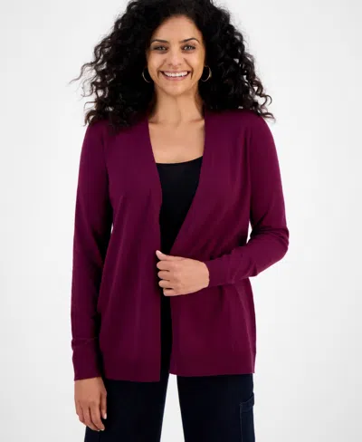 Style & Co Petite Open-front Cardigan, Macy's Exclusive In Purple
