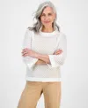 Style & Co Petite Open-stitch 3/4-sleeve Cotton Sweater, Exclusively At Macy's
