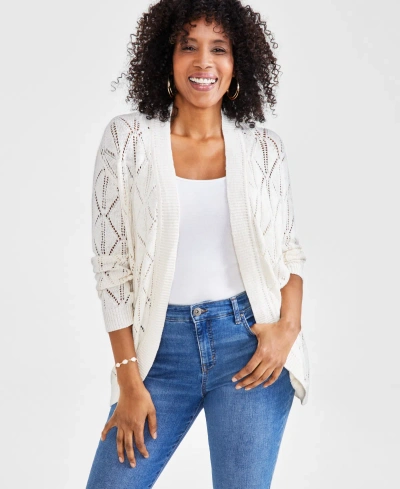 Style & Co Petite Open-stitch Long-sleeve Cardigan, Created For Macy's In Palomino