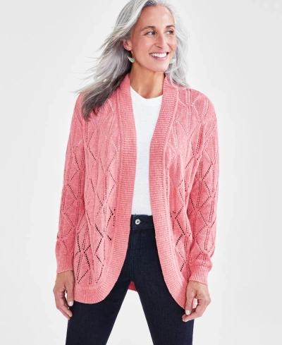 Style & Co Petite Open-stitch Long-sleeve Cardigan, Created For Macy's In Sea Coral