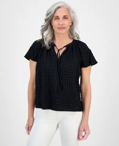 Style & Co Petite Paisley Bloom Flutter-sleeve Popover Top, Exclusively At Macy's