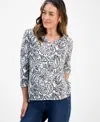 Style & Co Petite Paisley-print Henley Top, Macy's Exclusive In Black