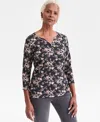 Style & Co Petite Paisley-print Henley Top, Macy's Exclusive In Black