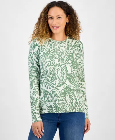 Style & Co Petite Paisley-print Long-sleeve Sweater, Macy's Exclusive In Green