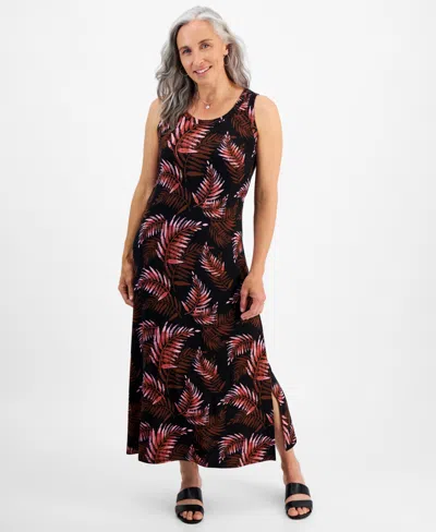 Style & Co Petite Palm Perfection Knit Maxi Dress, Created For Macy's In Palm Black