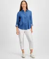 Style & Co Petite Perfect Chambray Button-front Shirt, Created For Macy's In Raven