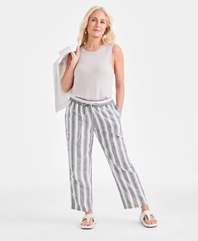 Style & Co Petite Phoebe Cotton Striped Pants, Exclusively At Macy's In White