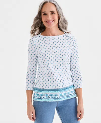 Style & Co Petite Pima Dancing Flora Boat Neck Cotton Top, Macy's Exclusive In Multi