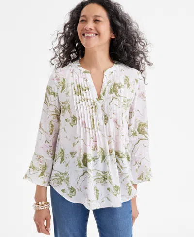 Style & Co Petite Pintuck Long-sleeve Top, Exclusively At Macy's In Marble Neo Natural