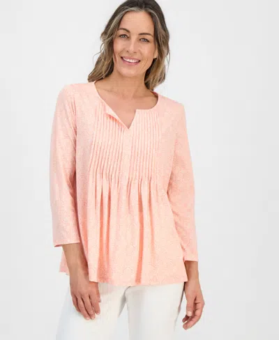 Style & Co Petite Pintuck Long-sleeve Top, Macy's Exclusive In Gray