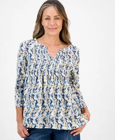 Style & Co Petite Pintuck-pleat 3/4-sleeve Top, Macy's Exclusive In Multi