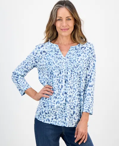Style & Co Petite Pintuck-pleat 3/4-sleeve Top, Macy's Exclusive In Multi