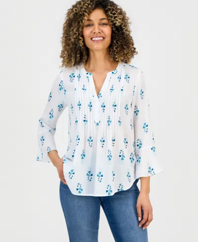 Style & Co Petite Pintucked V-neck Top, Macy's Exclusive In Multi