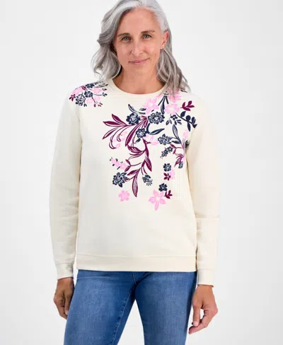 Style & Co Petite Placed Print Crewneck Sweatshirt, Macy's Exclusive In White