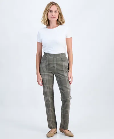 Style & Co Petite Plaid High-rise Pull-on Ponte Pants, Macy's Exclusive In Gray