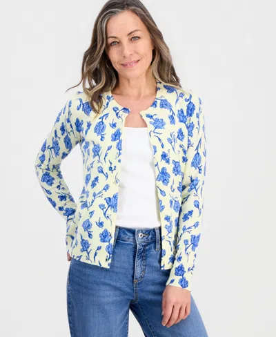 Style & Co Petite Poetic Floral Button-up Cardigan Sweater, Macy's Exclusive In Blue