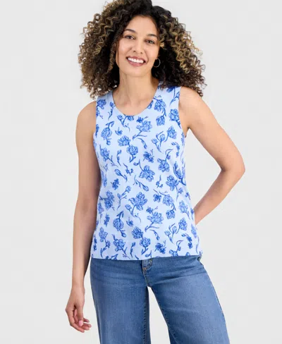 Style & Co Petite Poetic Floral Feminine Tank Sweater, Macy's Exclusive In Multi