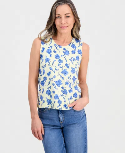 Style & Co Petite Poetic Floral Feminine Tank Sweater, Macy's Exclusive In Blue