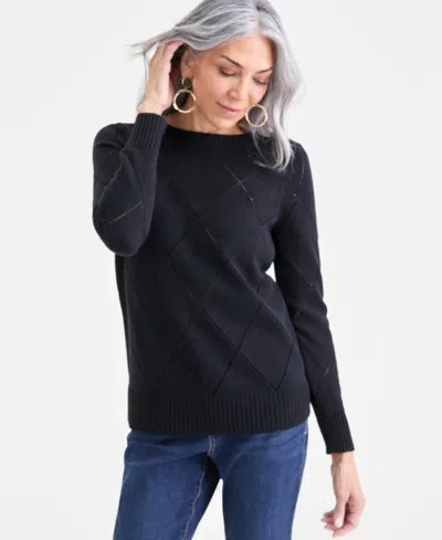 Style & Co Petite Pointelle Boat Neck Sweater, Macy's Exclusive In Black