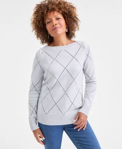 Style & Co Petite Pointelle Boat Neck Sweater, Macy's Exclusive In Slate Heather