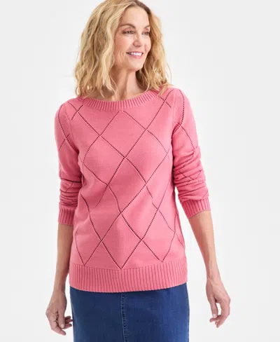 Style & Co Petite Pointelle Boat Neck Sweater, Macy's Exclusive In Pink