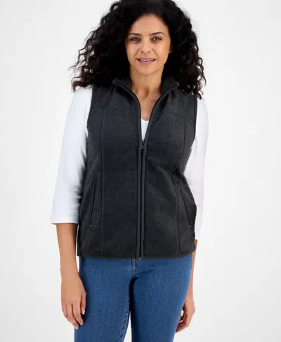 Style & Co Petite Polar Fleece Vest, Created For Macy's In Black
