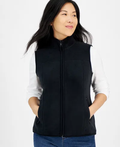 Style & Co Petite Polar Fleece Vest, Created For Macy's In Deep Black