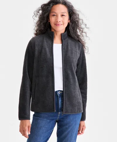 STYLE & CO PETITE POLAR FLEECE ZIP-FRONT JACKET, CREATED FOR MACY'S