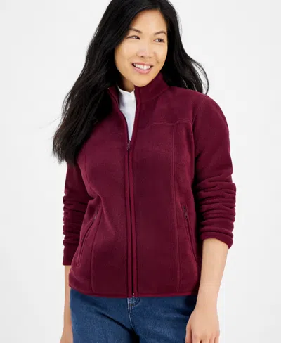 Style & Co Plus Size Solid Polar Fleece Zip-front Jacket, Created For Macy's In Berried Treasur