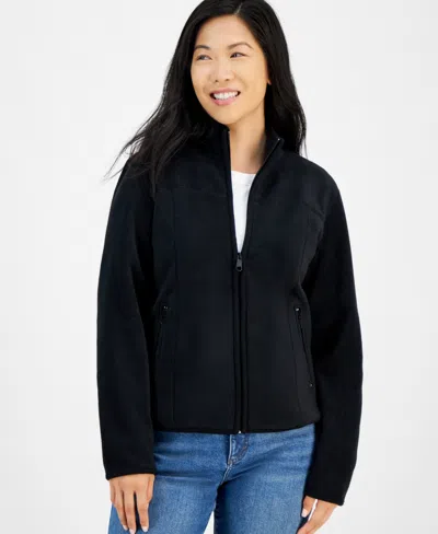 Style & Co Petite Polar Fleece Zip-front Jacket, Created For Macy's In Deep Black
