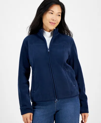 Style & Co Petite Polar Fleece Zip-front Jacket, Created For Macy's In Industrial Blue