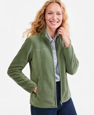 Style & Co Petite Polar Fleece Zip-front Jacket, Created For Macy's In Leafy Clover