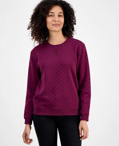 Style & Co Petite Polka Dot Crewneck Sweatshirt, Macy's Exclusive In Brown