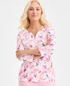 Style & Co Petite Polka-dot Henley 3/4-sleeve T-shirt, Macy's Exclusive In Pink