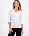 Style & Co Petite Polka-dot Henley 3/4-sleeve T-shirt, Macy's Exclusive In White