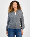 Style & Co Petite Pom Pom Pattern Cardigan, Macy's Exclusive In Gray