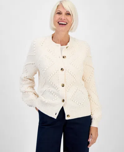 Style & Co Petite Pom Pom Pattern Cardigan, Macy's Exclusive In Neutral