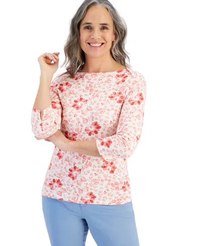 Style & Co Petite Pottery Floral 3/4-sleeve Pima Knit Top, Created For Macy's In Pottery Shitake